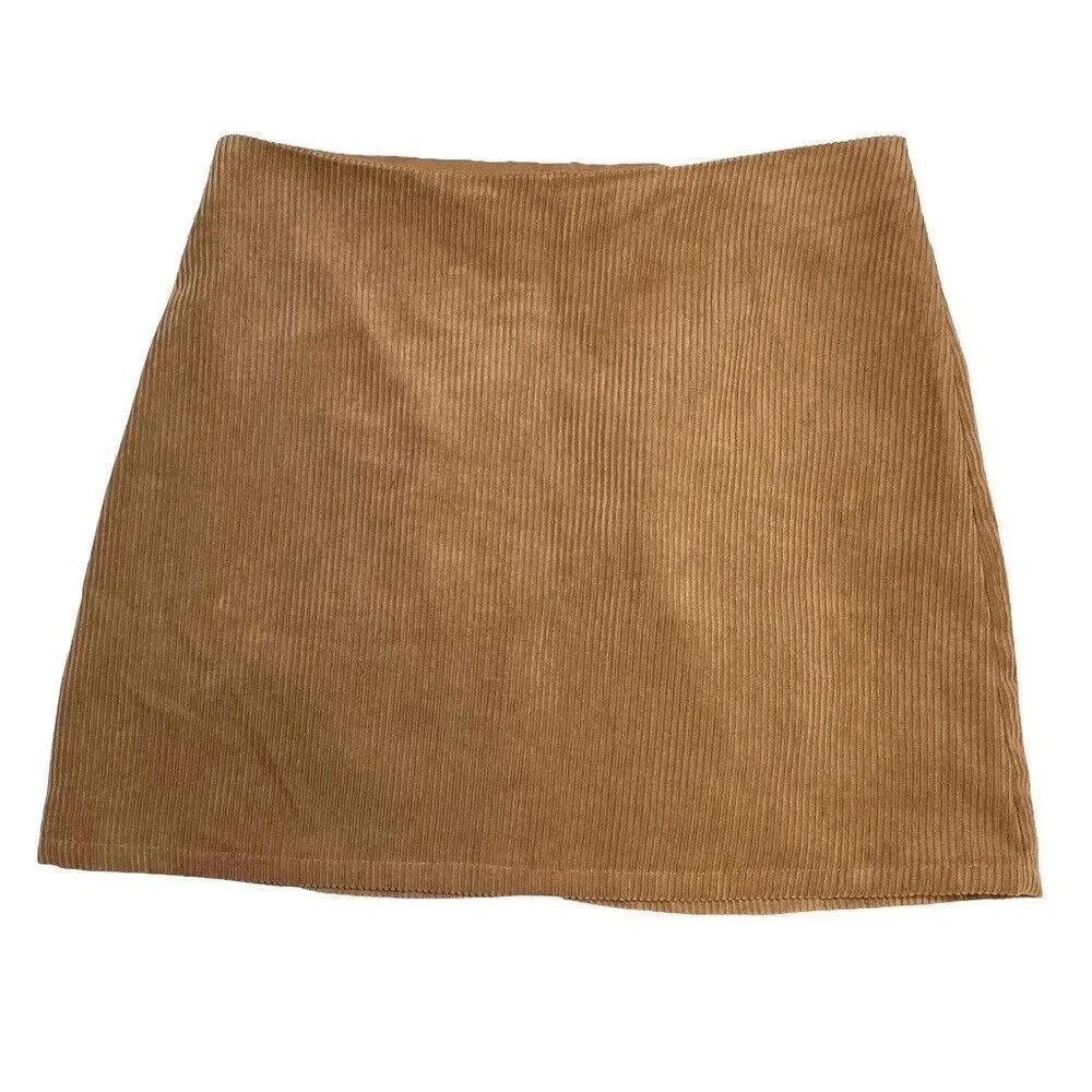 Honey Punch Dark Tan Corduroy Mini Skirt with Back Zipper Women’s Size Small